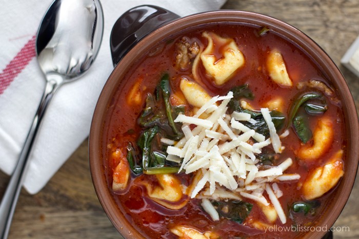 Creamy And Rich Tortellini Tomato Soup With Italian Sausage & Spinach