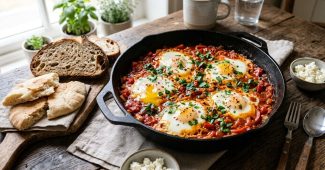 Eggs poached in spicy tomato sauce