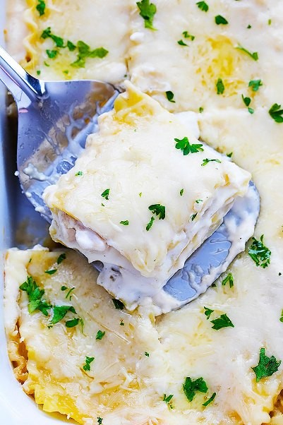 Saucy, Cheesy White Chicken Lasagna Made In Your Slow Cooker!
