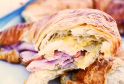 Baked ham and Swiss croissant sandwiches