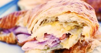 Baked ham and Swiss croissant sandwiches