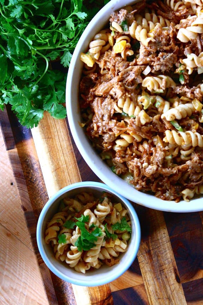 BBQ Pulled Pork Pasta Salad