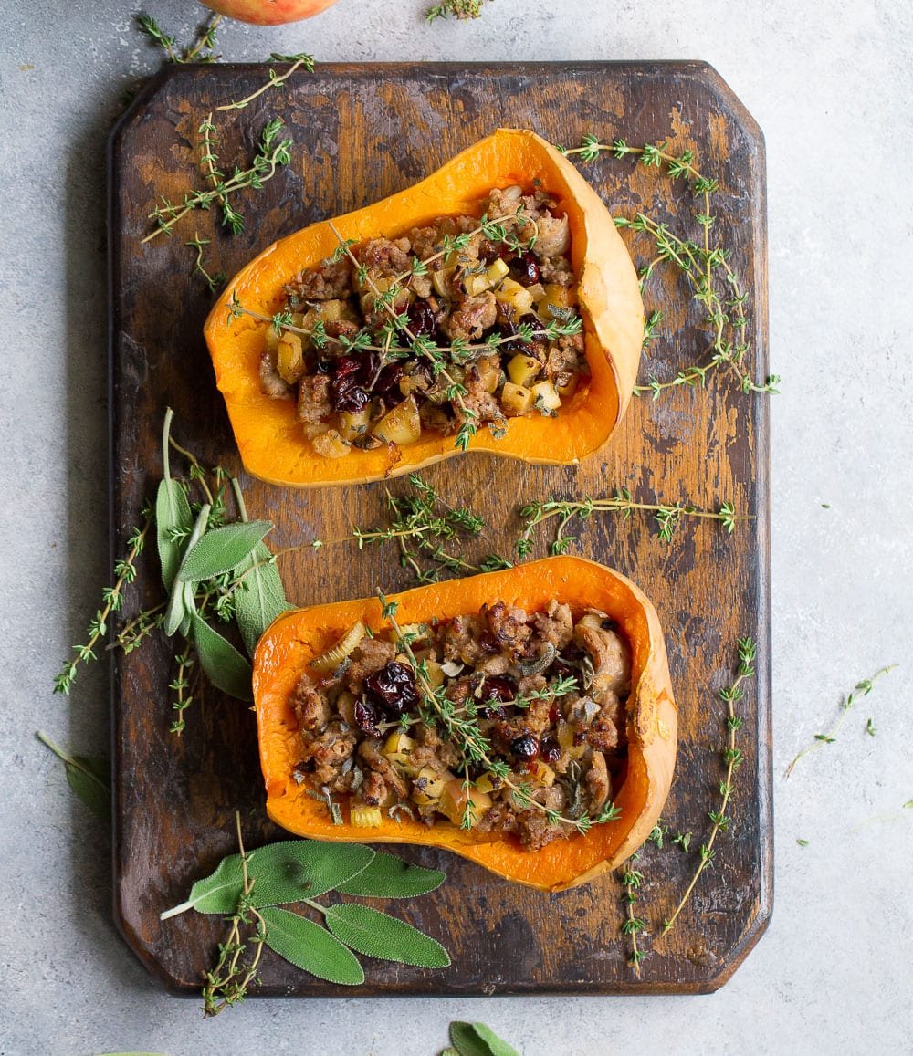Sausage and Apple Stuffed Butternut Squash
