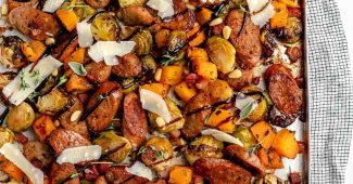 Sheet Pan Chicken Sausage with Harvest Veggies by Jess Larson