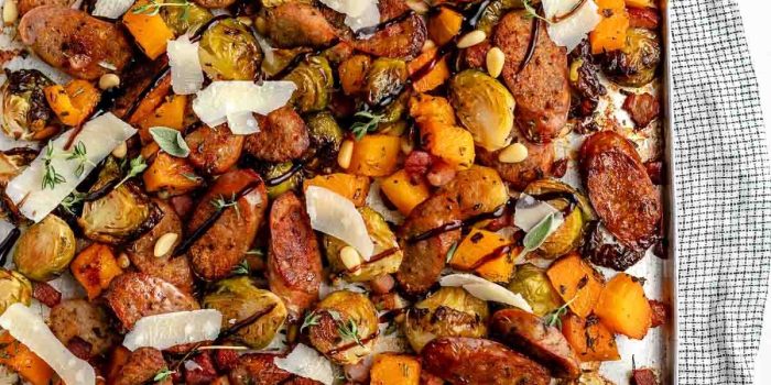 Sheet Pan Chicken Sausage with Harvest Veggies by Jess Larson