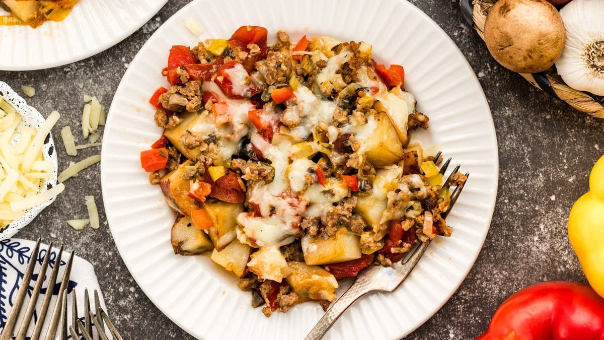 Sweet Italian Sausage, Pepper and Potato Bake