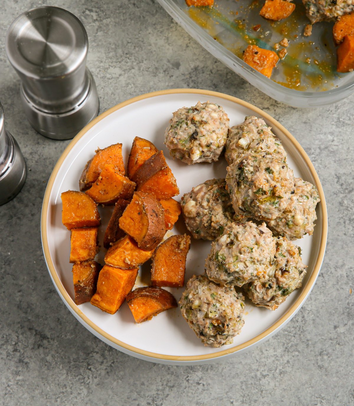 Turkey-Feta Meatball and Sweet Potato Sheet Pan