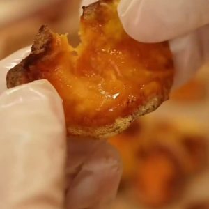 Air fried sweet potato chunk with a caramelised crispy skin and soft orange inside
