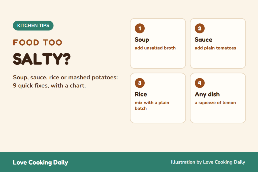 Food too salty? 9 quick fixes for soup, sauce, rice and more, with a chart