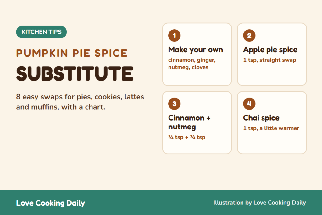 Pumpkin pie spice substitute: make your own, apple pie spice, cinnamon and nutmeg, chai spice