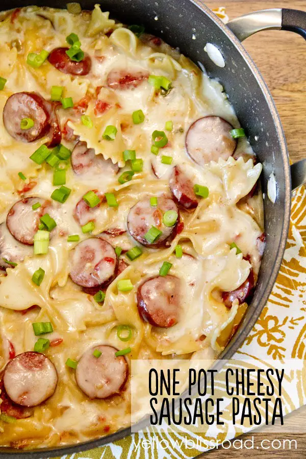 On Pan Cheesy Smoked Sausage & Pasta Skillet