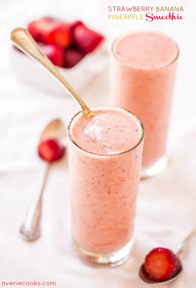 Strawberry Banana Pineapple Smoothie (vegan, GF) - No sugar needed in this refreshing, 3-ingredient, healthy smoothie!