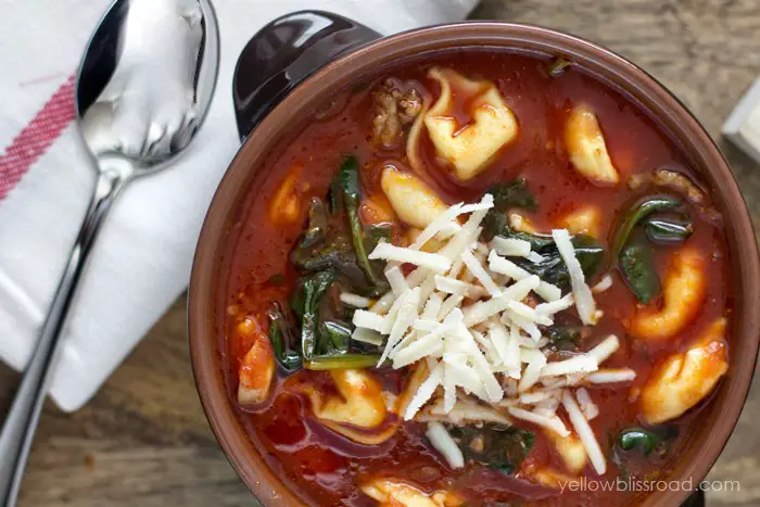 Creamy And Rich Tortellini Tomato Soup With Italian Sausage & Spinach