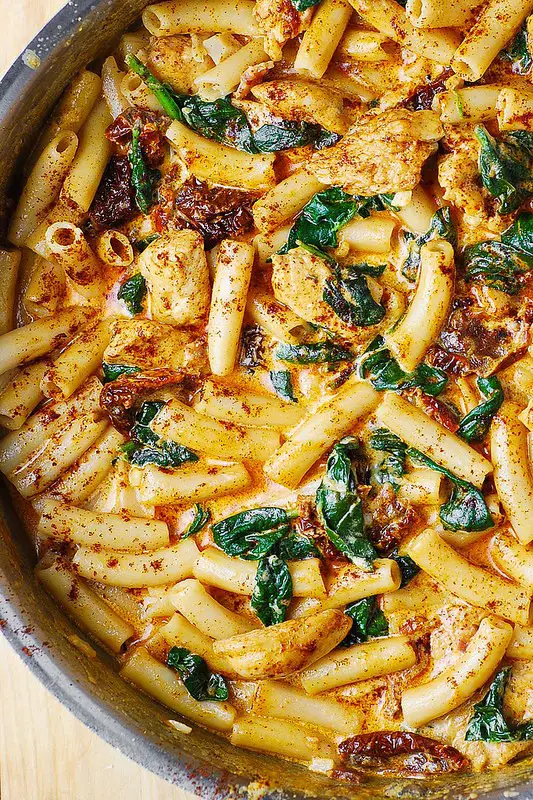 Incredibly Creamy And Delicious Asiago Chicken Pasta With Sun-Dried Tomatoes And Spinach