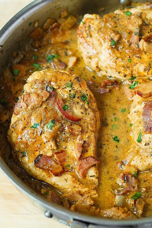 Moist, Tender And Flavorful Chicken Breast In A Creamy Mustard Sauce With Bacon