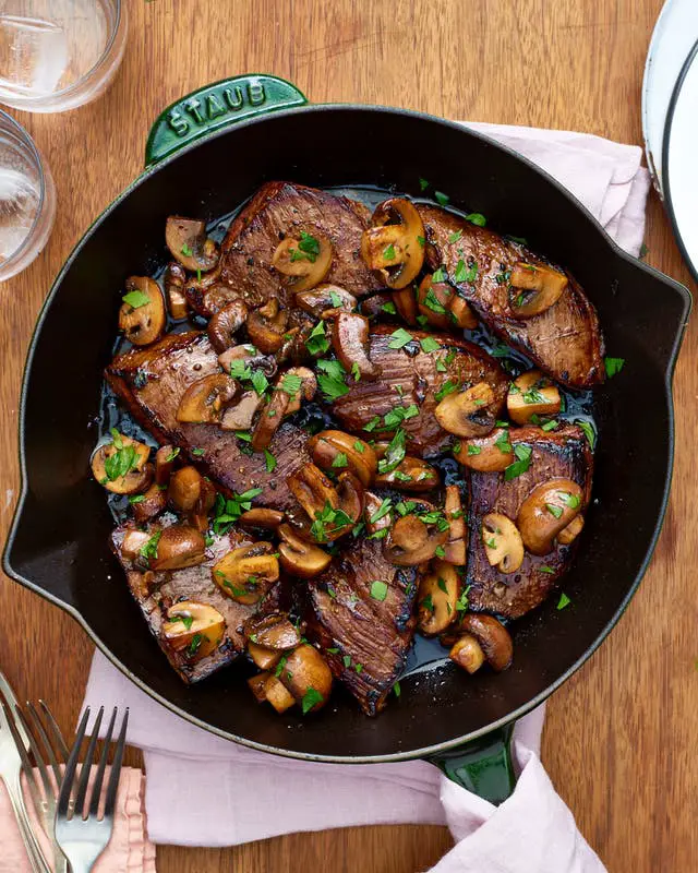 Quick & Easy Balsamic Glazed & Marinated Steak Tips And Mushrooms Recipe