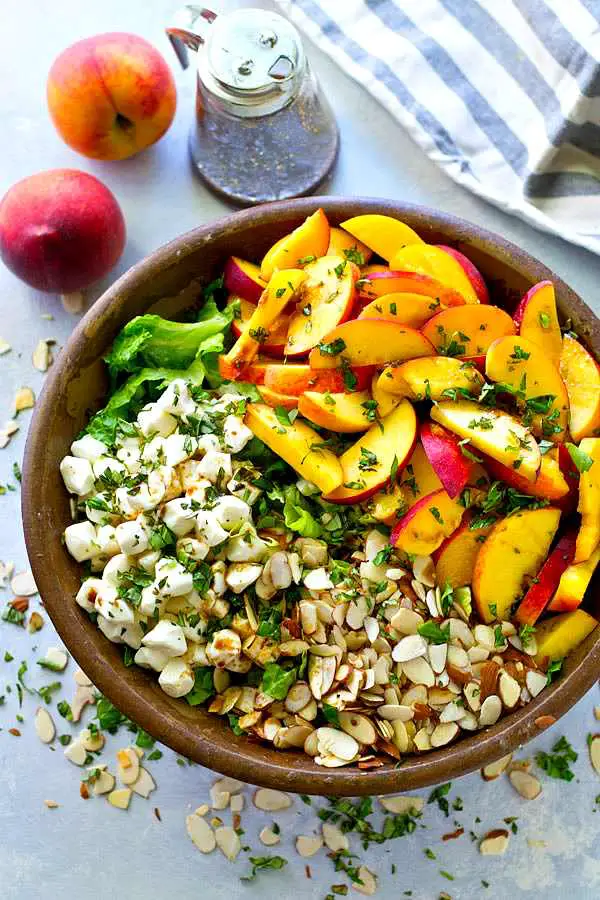 14 Summer Salad Recipe Ideas That Will Fill You Up--Summer Peach Balsamic Caprese Salad